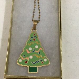 XMAS TREE Stainless Steel on gold & silver stainless steel chain. Fun & cheery!